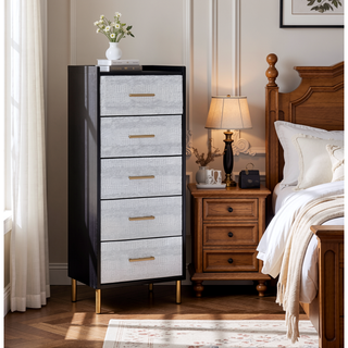 Sunvega Black and Silver 4-Drawer Jewelry Armoire with Lift Top and Mirror