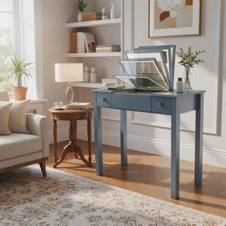 Sunvega 3-Level Adjustable Lighting Flip-Top Mirror Vanity Desk with Storage Drawers