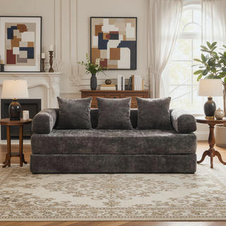 Sunvega Convertible Chenille Folding Sofa Bed with Pillows for Living Room