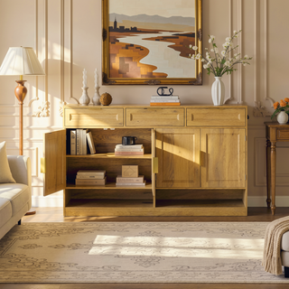 Sunvega 59.1-Inch Farmhouse Sideboard with 3 Drawers and 4 Doors for Ample Storage