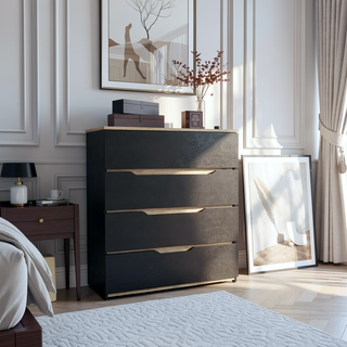 Sunvega Four Drawer Dresser with Superior Top in Black and Light Oak