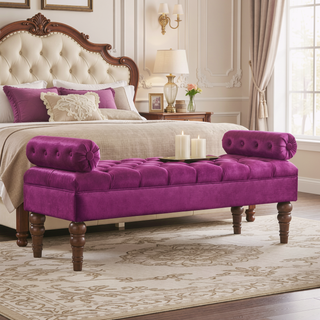 Sunvega Upholstered Tufted Velvet Bench with Wooden Legs for Bedroom or Living Room
