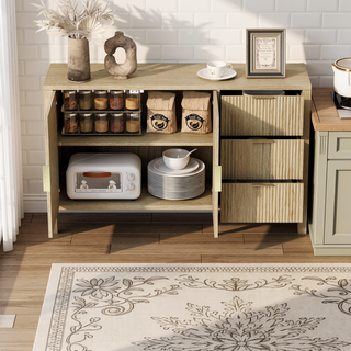 Sunvega Modern Wave-Pattern Sideboard with 3 Drawers and Hooks for Living Room