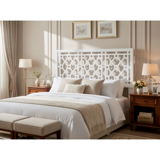 Sunvega King Chippendale White Headboard Made of Durable Poplar Wood