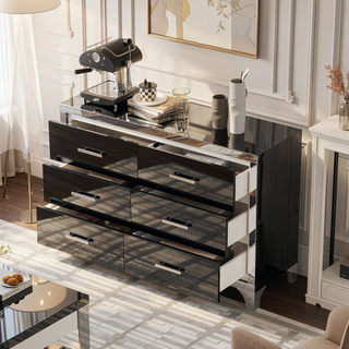 Sunvega High Gloss Dresser with 6 Drawers and Metal Handle for Bedroom Living Room