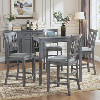 Sunvega Walnut Square Wood Dining Table for Kitchen with Counter Height and Tapered Legs