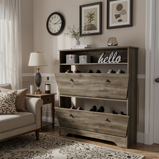 Sunvega Calgary Superior Top Shoe Rack with Two Upturned Drawers and Open Shelf