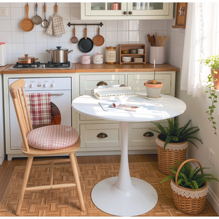 Sunvega Modern Round Dining Table with MDF Top and Sturdy Steel Base for Kitchen