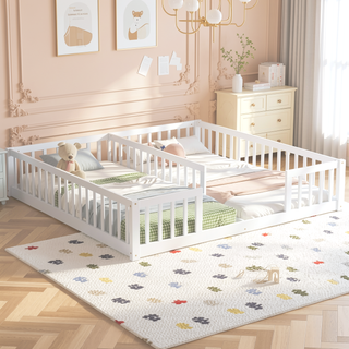Sunvega Double Twin Floor Bed with Guardrails for Compact Rooms and Limited Space