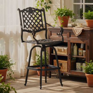 Sunvega Traditional Swivel Aluminum Bar Stool with Diamond Lattice Design