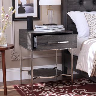 Sunvega Square Nightstand with Storage Drawer and Faux Marble Display Shelf