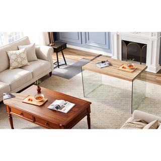 Sunvega Modern MDF and Tempered Glass Coffee Table with Storage Cabinet