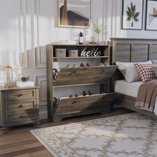 Sunvega Calgary Shoe Rack with Two Upturned Drawers and Open Shelf -Dark Brown