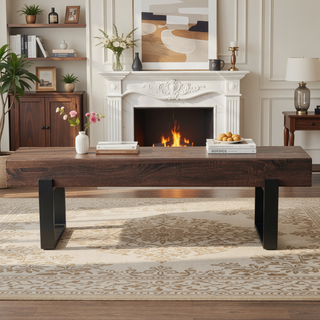 Sunvega 59" Modern Black MDF Bench with Metal Legs for Entryway and Bedroom