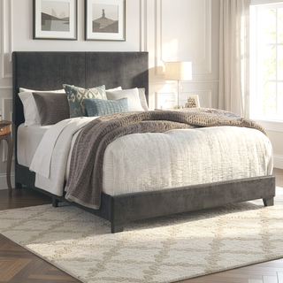 Sunvega Midcentury Modern Queen Size Bed with Upholstered Headboard and Footboard