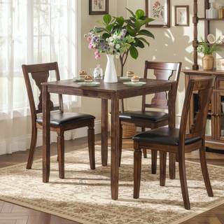 Sunvega Walnut Square Wood Dining Table for Kitchen with Counter Height and Tapered Legs