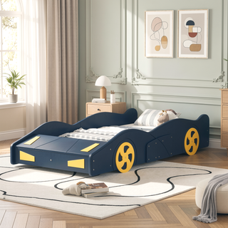 Sunvega Twin Size Race Car Bed with Wheels Storage and Sturdy Wood Construction