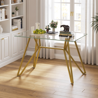 Sunvega Modern Glass Dining Table with Metal Legs for Kitchen Living Room Office