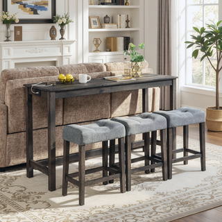 Sunvega 4 Piece Bar Table Set with USB Outlets and Padded Stools for Living Room