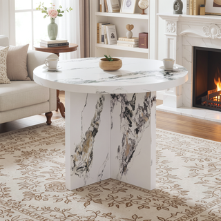 Sunvega Round MDF Dining Table for Kitchen with 42 Inch Spacious Tabletop