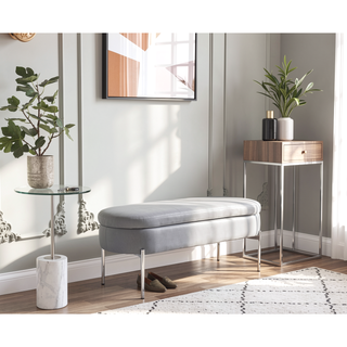 Sunvega Glam Contemporary Storage Bench with Chrome Metal Base and Faux Leather