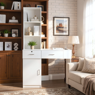 Sunvega 3 in 1 Vanity Desk with Open Top Mirror and Visible Glass Desktop