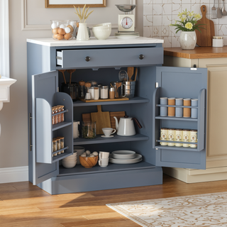 Sunvega Freestanding Kitchen Pantry Cabinet with Drawer and Adjustable Shelves