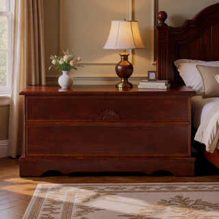 Sunvega Warm Brown Rectangular Cedar Chest with Lock for Secure Storage and Home Decor