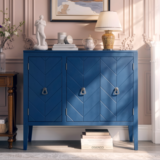 Sunvega Adjustable Shelf Storage Sideboard with Retro Metal Handles and Pinewood Legs