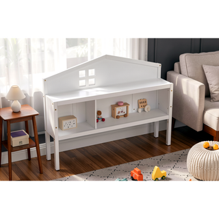 Sunvega Natural Wooden Montessori Floor Bed Frame with Fence and Door for Kids