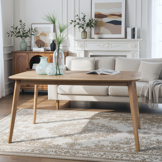 Sunvega Mid-Century Modern Dining Table with Rubberwood Legs and Faux Wood Top
