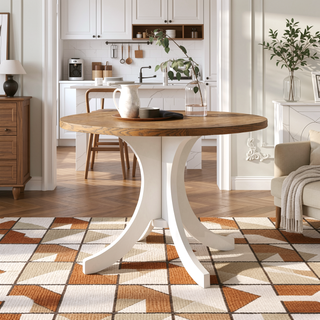 Sunvega Mid-Century Round Dining Table with Solid Wood Legs for Small Spaces