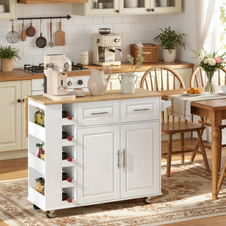 Sunvega Multi-Functional Kitchen Island Cart with 2 Door Cabinet and Two Drawers