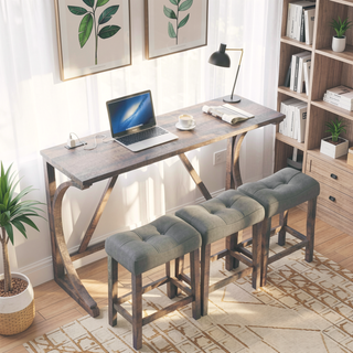 Sunvega Industrial Bar Table and Chairs Set with Power Outlet for Living Room