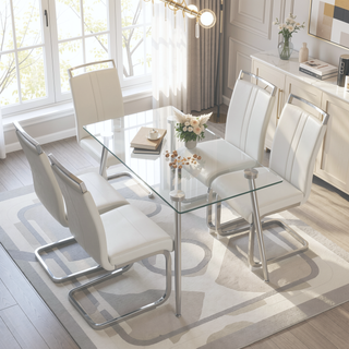 Sunvega Modern Minimalist 51" Rectangular Glass Dining Table for 4-6 with Tempered Tabletop