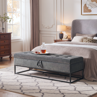 Sunvega 58.6" Contemporary Velvet Storage Bench with Button Tufted Top for Bedroom