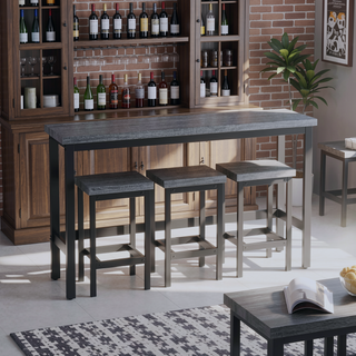 Sunvega Modern Brown Gray Dining Table Set with 3 Stools for Compact Spaces