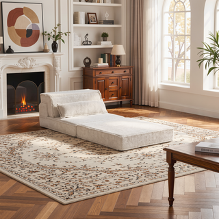 Sunvega Convertible Modular Sectional Mahjong Sofa Bed with Ottoman in Circle Fleece Fabric