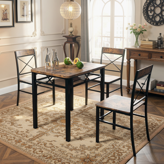 Sunvega Compact Rustic Brown Wood Kitchen Dining Table Set for 4 with Chairs