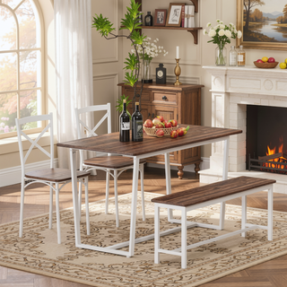 Sunvega Industrial Style Four-Piece Dining Table and Chair Set with Backrest