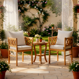 Sunvega Handwoven Rattan Dining Chairs Set of 2 with Solid Wood Legs