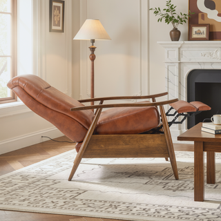 Sunvega Modern Chestnut Brown Wood Arm Push Back Recliner in Caramel