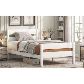 Sunvega Rubber Wood Twin Bed with Headboard and Footboard for Spacious Storage