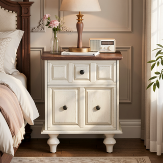 Sunvega Vintage Nightstand with Two Drawers and Roman Column Legs for Bedroom