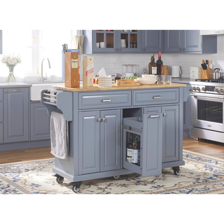 Sunvega Kitchen Cart with Rubber Wood Countertop Storage Cabinet and 2 Drawers