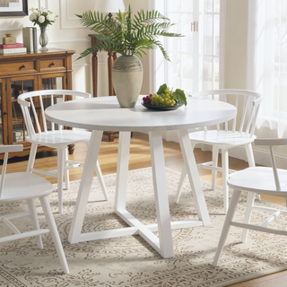Sunvega Contemporary Round Dining Table with Trestle Base in White Finish