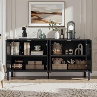 Sunvega Geometric Circle Door Sideboard Cabinet with Adjustable Shelves for Living Room