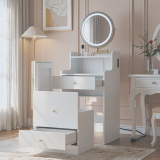 Sunvega 3 in 1 Vanity Desk With Mirror Light Charging Station and 2 Drawers