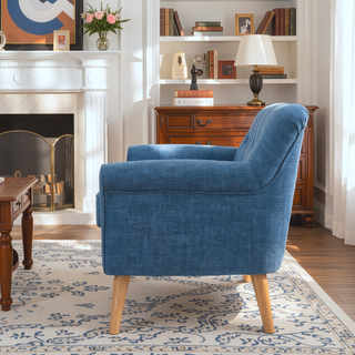 Sunvega Muted Blue Loveseat with Tufted Backrest and Tapered Wooden Legs
