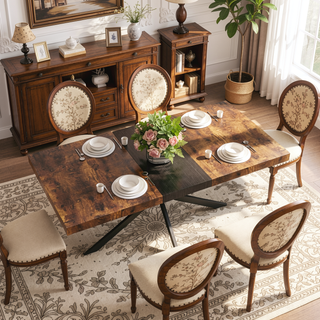 Sunvega Antique Wood Top Rectangular Stretch Dining Table with Storage Box and Black Iron Base